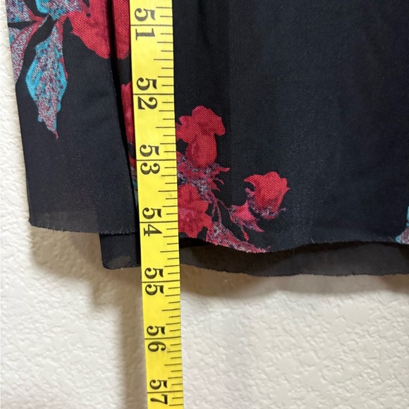 Free People Carmel Black and Red Floral Mesh Stretchy Maxi Dress. Ruched Side. L - Picture 3 of 16